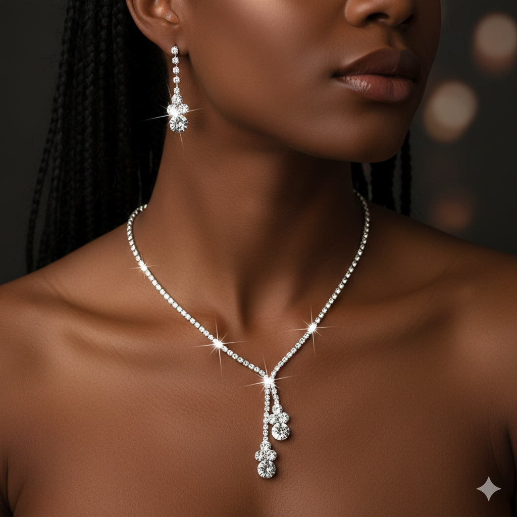 Earrings + Necklace Luxurious Bridal Maximalism Rhinestone Tassel Women's Jewelry Set